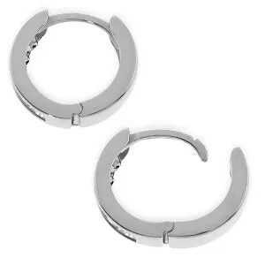 14K Solid White Gold Hoop Huggie Earrings w/ Princess Cut Diamonds